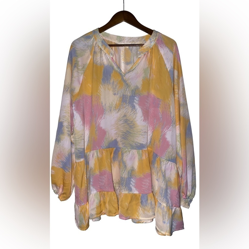Entro  Women Tiered Peplum Blouse 1X Boho Waterfall Feminine Summer Relaxed Fit‎